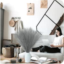 20 stuks pampasgras, 55 cm, kunstdroogbloemen, pampasgras, modern, woondecoratie, boeket, vaas, voor bruiloft, kantoor, slaapkamer, woonkamer (grijs) — thumbnail 4