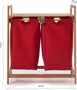 Lumaland Wasmand van bamboe - met 2 uitschuifbare waszakken - 60 L - Rood — thumbnail 5