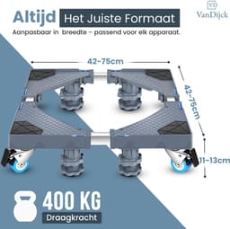 VanDijck Wasmachine Verhoger - 4 Wielen en 4 Poten - 42-75 cm - 400 kg — thumbnail 3