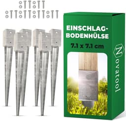 Novatool 6x Grondhulsset 71x71x750 mm, Grondhuls Parasolpaalsteunen Hekpaal Houten paal Grondhulzen Inslaghuls Grondanker Grondpen voor inslaan, Verzinkt, met schroeven — thumbnail 1