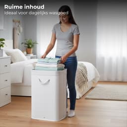 Lomera Opvouwbare Wasmand - Bamboe Wasmand - Witte Wasmand - Wasmand Met Deksel - Lichtgewicht Wasmand - Ruimtebesparende Wasmand - Wasmand Met Handvatten - Wasmand Met Polyester Zak - Flexibele Wasmand - Wasmand — thumbnail 3