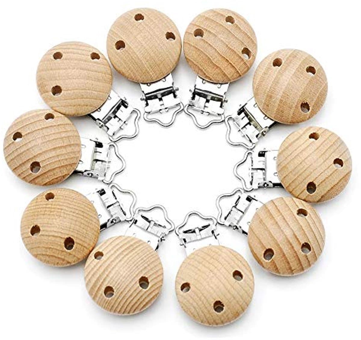 Houten Fopspenen Klemmen - 10 Stuks Met 3 Gaten — afbeelding 1