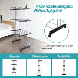 Uitschuifbaar Droogrek met Wielen – 3-Laags Opvouwbaar Droogrek voor Binnen en Buiten (170 cm) — thumbnail 3