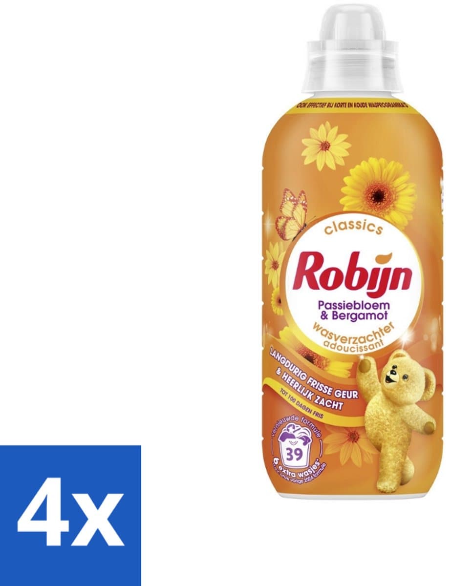 4 x Robijn Classics - Passiebloem & Bergamot - Wasverzachter - 33 Wasbeurten - Wasverzachter - Wasmiddel - Passiebloem - Bergamot - Biologisch Afbreekbaar — afbeelding 1
