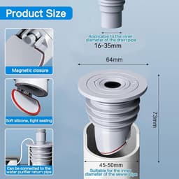 Afvoerplug wasmachine - Rfdichtring - toepasbare buisbinnendiameter 45-50 mm - Aftapplug - Rioolafdichtingen - Afvoerplug afdekking vloer - afvoerbuis afdichting - anti-geur afvoerafdichting - met deksel - voor thuis, keuken en badkamer - grijs — thumbnail 5