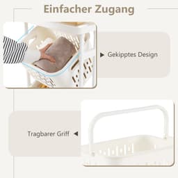 COSTWAY Wasmand met 3 verdiepingen op wieltjes, wasmand met 3 manden en handvat, wasverzamelaar met metalen frame, wassorteerder voor badkamer, waskeuken, wit — thumbnail 5