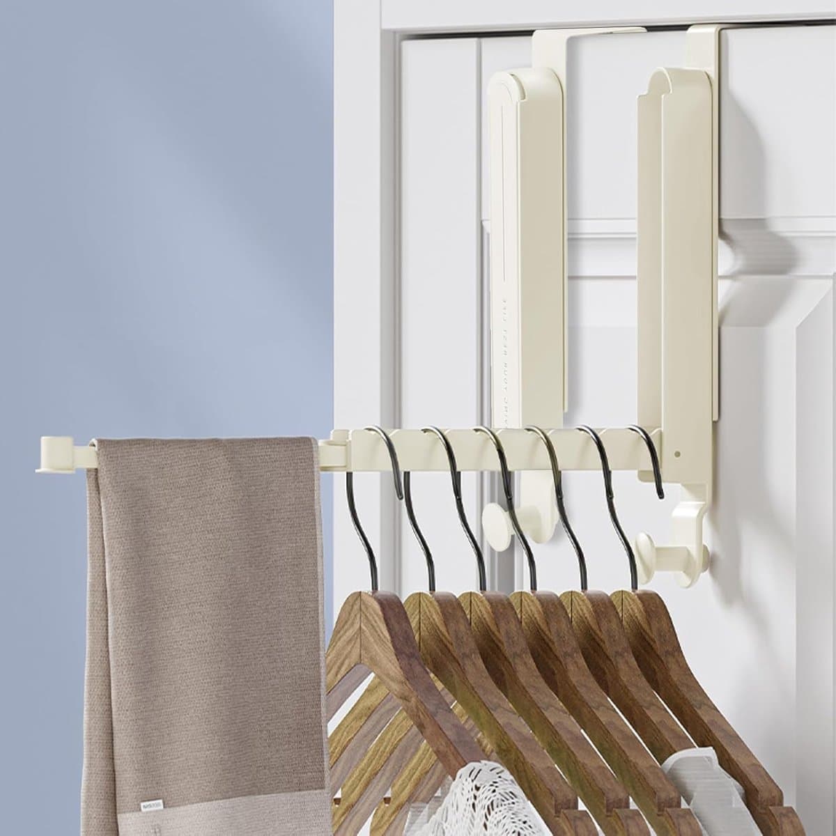 2-delige deurkapstok, roestvrijstalen deurhaken, opvouwbare hanger, opvouwbare kapstok, deurkapstok voor het ophangen van kleding, sjaals, tassen en kerstkransen (crèmewit) — afbeelding 1