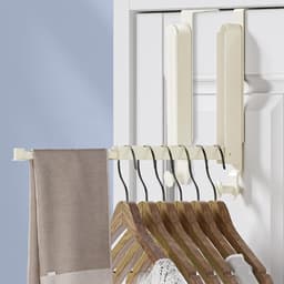 2-delige deurkapstok, roestvrijstalen deurhaken, opvouwbare hanger, opvouwbare kapstok, deurkapstok voor het ophangen van kleding, sjaals, tassen en kerstkransen (crèmewit) — thumbnail 1