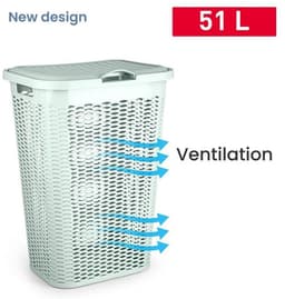 Plasticforte Wasmand Ventilation - 2x - met deksel - groen - kunststof - 51 liter - 43 x 35 x 61 cm - Badkamer - Wasgoed - Nieuw design - Zeer stevig — thumbnail 4