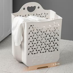 Aan de muur te bevestigen wasmand - Opvouwbare wasmand voor de badkamer - Ruimtebesparend ontwerp - met handvat en eenvoudig te installeren voor vuile was - 1 stuk — thumbnail 4