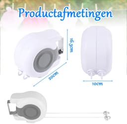 Ynkkvre - Uitschuifbare Kledinglijn - 2-Lijns Wanddroger voor Binnen en Buiten - 12,8m Verstelbare Waslijn voor Badkamer, Wasruimte, Tuin of Reizen - Wit — thumbnail 5