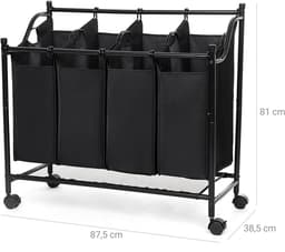 Wassorteerder met 4 zakken - Kledingorganisator - Afneembare zakken - Zware constructie - 105 cm x 38,5 cm x 81 cm — thumbnail 3