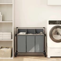 vidaXL - Wasmand - met - wielen - 3 - vakken - grijs — thumbnail 3