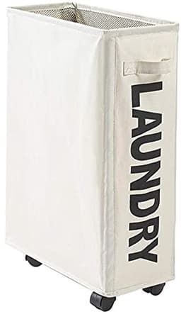 Ruimtebesparende Wasmand met Handvat en Wielen, Opvouwbare Laadmand voor Vuile Was, Ideaal voor Smalle Ruimtes, 39 x 20 x 56 cm (Beige) — thumbnail 3