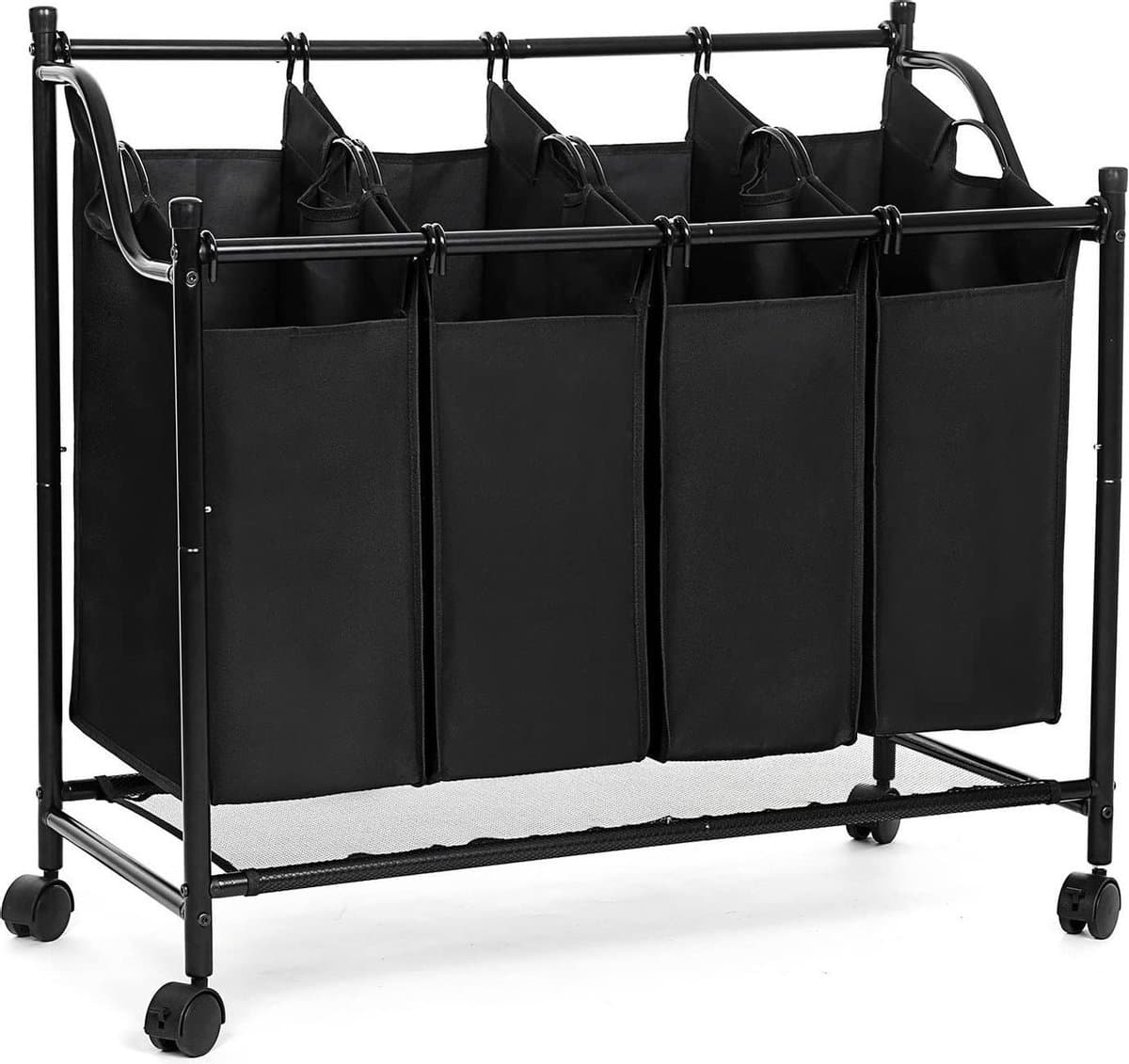 Wasmand, wasverzamelaar met 4 afneembare stoffen zakken, wassorteerder, stabiel, 4 x 35 liter, zwart-LSF005 — afbeelding 1