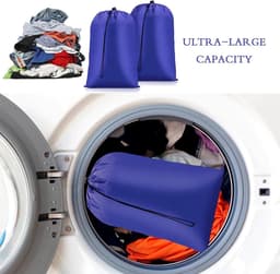 Mrs. Jones Grote Waszakken 2 Pack Trekkoord Waszak Opslag Vuile Kleding Opvouwbare Organizer Tassen voor Reizen Studenten College Dorm - Blauw 60x80cm . — thumbnail 5
