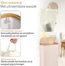 Wasmanden Set - 60L + 100L - 2 Stuks - Wasmand met Deksel - Wassorteerder - Opbergmand - Mand Vuile Was - Beige — thumbnail 5