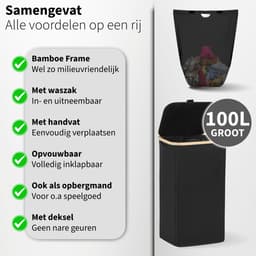 Wasmanden Set - 60L + 100L - 2 Stuks - Wasmand met Deksel - Wassorteerder - Opbergmand - Mand Vuile Was - Zwart — thumbnail 5