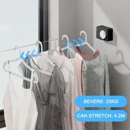 Intrekbare waslijn - uittrekbaar - wandmontage - 42 m - roestvrij staal - slot - onzichtbaar - balkon - bijkeuken - tot 20 kg - wit — thumbnail 4