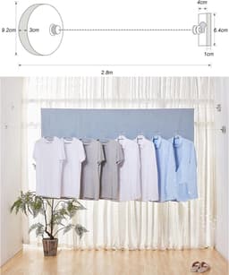 Single Retractable Stainless Steel Clothesline 304 for Shower Bathroom Laundry Heavy Duty Dryer Extendable Hotel Style - 2.8m — thumbnail 5
