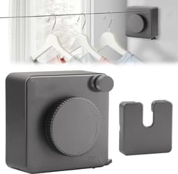 Retractable Clothesline Double Line Invisible Extendable Stainless Steel Adjustable 4.8 m (Grey) — thumbnail 1