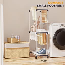Klein vrijstaand handdoekrek - ruimtebesparende wasdroger met wielen - 3 niveaus - voor badkamers, woningen en bijkeukens folding wall laundry rack — thumbnail 2