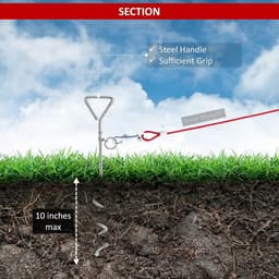 Grondanker hond - 18 meter Hondenkettingen voor buiten - Hond Tie Out Kabel - Heavy Duty Ground Spike Stake - Hond Tether Outdoor - Hond Camping Accessoires - Kabel & Spel - 6 ft - Rood Grondanker hond — thumbnail 2