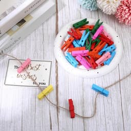 Houten Klemmetjes - Mini Knijpers - Decoratieve Projecten - Inclusief Jute Touw - 150 Stuks - Gekleurd — thumbnail 2