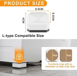 Set van 4 Verhogers voor Wasmachine, Droger en Meubels - Anti-Vibratie Voeten (1-Laags 4cm) — thumbnail 5