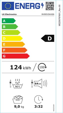 LG RH90V5AV6N, Vrijstaand, Voorlader, Warmtepomp, Wit, Knoppen, Touch, Rechts — thumbnail 2