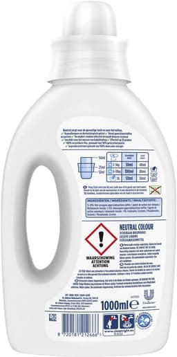 Neutral Vloeibaar Wasmiddel Kleur 20 Wasbeurten 1 liter - Voordeelverpakking - 6 stuks - Wasmiddel zonder parfum - Wasmiddel zonder kleurstof — thumbnail 3