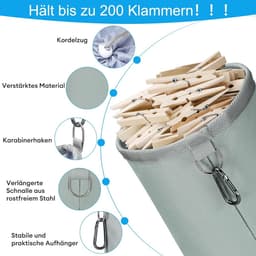 Waterdichte wasknijperzak met haak en trekkoordsluiting - Grijs - Ideaal voor binnen en buiten — thumbnail 2