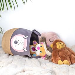 Intirilife Opbergmand voor kinderen van linnen - Opbergmand voor kinderkamer Kleding - Opvouwbare wasmand Wasmand Kinderspeelgoedmand, organizer, kamerdecoratie, dier konijn grijs — thumbnail 4