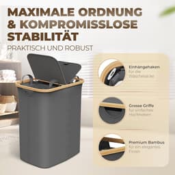 Grote Wasmand met Deksel en 2 Vakken – 150 Liter, Bamboe-Stof, XXL, Grijs — thumbnail 4