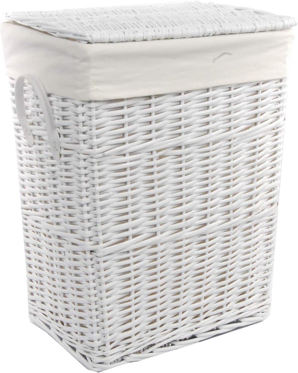 Wasmand Wilgentenen Wit met Deksel en Waszak — afbeelding 1
