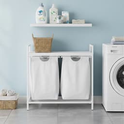 Wasmand met 2 vakken - 92 liter - plank - wit-grijs — thumbnail 5