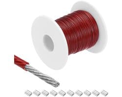Metalen kabel van roestvrij staal 2 mm met vinyl coating - Hangkabel voor droogrek - Rood