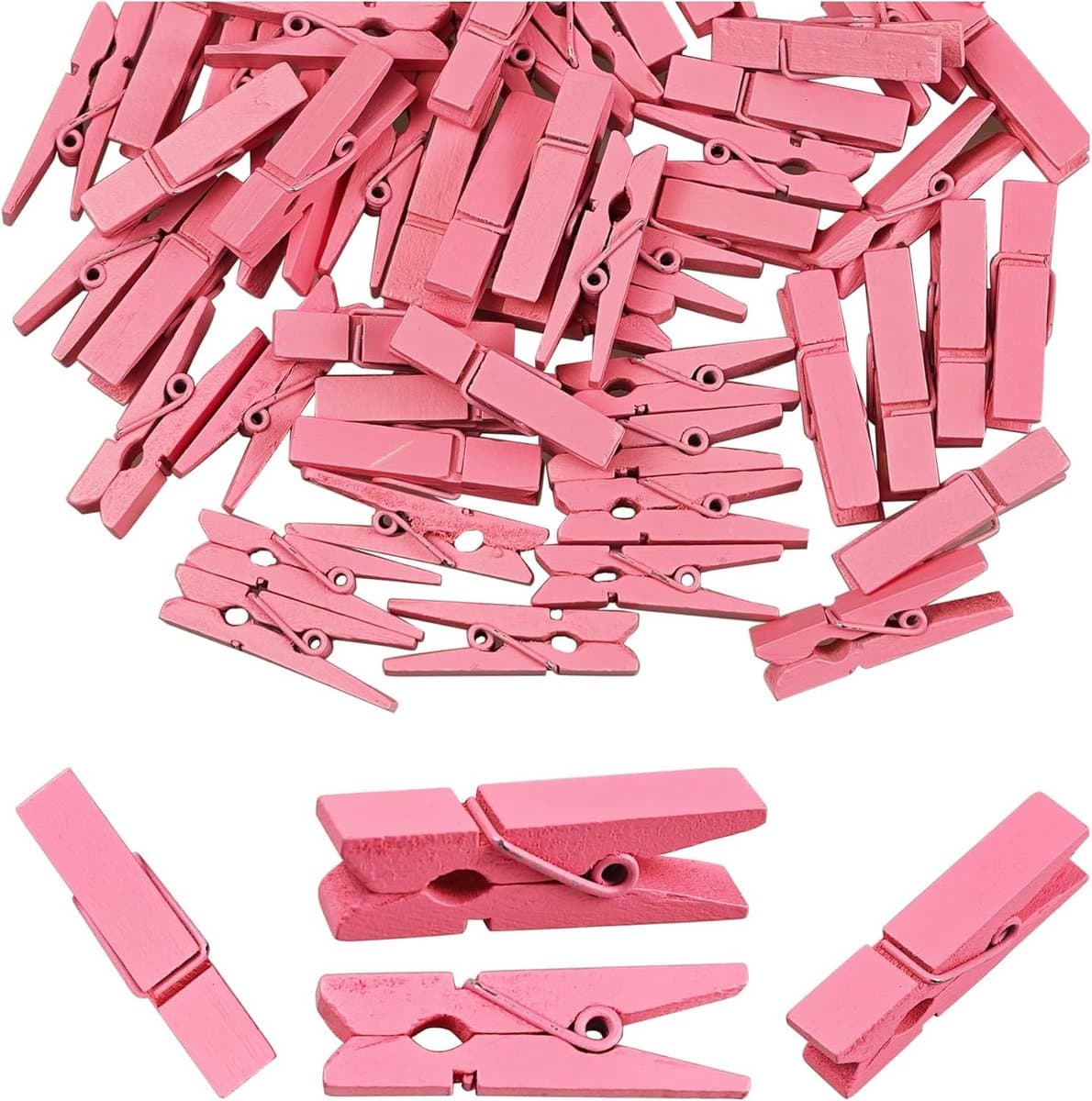 100x Mini Houten Knijpers Roze voor Foto's, Knutselen en Decoratie - 3,5 cm — afbeelding 1