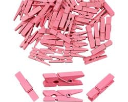 100x Mini Houten Knijpers Roze voor Foto's, Knutselen en Decoratie - 3,5 cm