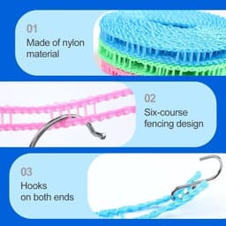Allecta - Nylon Waslijn Set voor Binnen- en Buitengebruik met 3 Stuks en 5 Meter Lengte - Blauw, Groen, Roze. — thumbnail 5