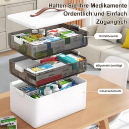 Medicijnbox met 3 lagen ideaal voor huishouden en reizen - Draagbaar met lederen handvat - 34 x 22 x 25,5 cm - Wit. — thumbnail 4