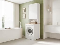Wasmachinekast voor Badkamer of Keuken - Hoge Kast met Bovenbouw voor Wasmachine en Wasdroger - Wit en Eiken - 210 x 65 x 50/25 cm — thumbnail 4