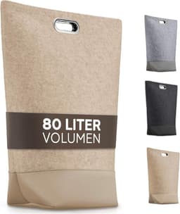 TULENO® XL wasverzamelaar van vilten stof, waszak met handgrepen afsluitbaar, grote wasmand, opvouwbaar, als waszak en verzamelaar voor vuile was, beige — thumbnail 1