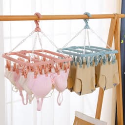 2 Stuks Draagbare Waslijn met 32 Knijpers - Kledinghanger voor Sokken, Ondergoed en Babykleding - Ideaal voor Reizen, Camping en Caravan — thumbnail 5