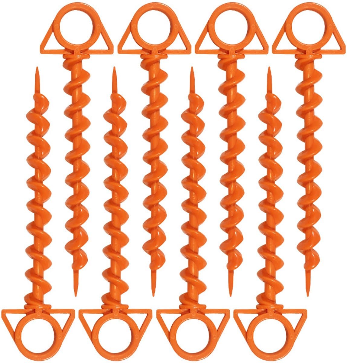 Kunststof tentpinnen, grondpinnen voor zeildoektenten, spiraalvormig, geitenhoornvormige kunststof pinnen - schroefpinnen - oranje, 8 stuks — afbeelding 1