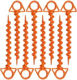 Kunststof tentpinnen, grondpinnen voor zeildoektenten, spiraalvormig, geitenhoornvormige kunststof pinnen - schroefpinnen - oranje, 8 stuks — thumbnail 1
