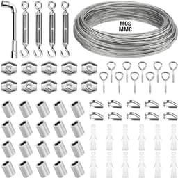 3mm Roestvrij Staal Draadseil 30m - PVC-Ommanteld met Ogen - Kabelspanner en Kabelklem - Voor Gordijnkoord, Waslijn en Tentkoord — thumbnail 1
