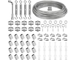 3mm Roestvrij Staal Draadseil 30m - PVC-Ommanteld met Ogen - Kabelspanner en Kabelklem - Voor Gordijnkoord, Waslijn en Tentkoord