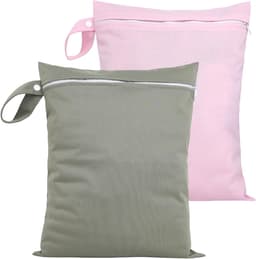 Set van 2 waterdichte natte zakken, herbruikbare waszakken voor reizen en wasmachine - 40 x 30 cm - met ritssluiting - geschikt voor badpakken, sportkleding en luiers - grijs/roze. — thumbnail 1