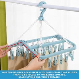 Opvouwbare sokkenhanger met 32 clips voor wasrek - Blauw — thumbnail 4